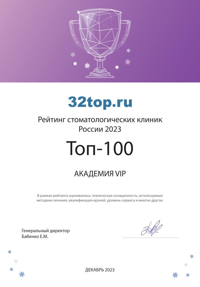 Академия-VIP-диплом-рейтинг-топ-100-стоматологических-клиник-России-2023